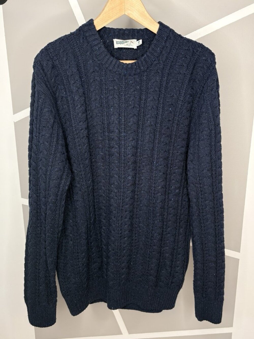 Wellen Seawool Fisherman Cable Knit Sweater Mens XL Navy Blue Huckberry Crewneck